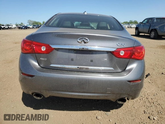 2014 Infiniti Q50 Premium with VIN JN1BV7AR8EM682225, listed as a Copart auction lot 56753125 with 121,000 mi miles and Salvage title. Bid and sale history available at DreamBid. Image 6.