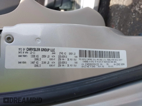 2012 Dodge Grand Caravan SE with VIN 2C4RDGBG6CR241232, listed as a IAAI auction lot 41969084 with 83,847 mi miles and . Bid and sale history available at DreamBid. Image 9.