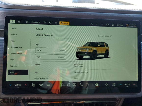 2023 Rivian R1S Launch Edition with VIN 7PDSGABL3PN007354, listed as a Copart auction lot 87954795 with 13,158 mi miles and Salvage Title. Bid and sale history available at carsss.com. Image 9.