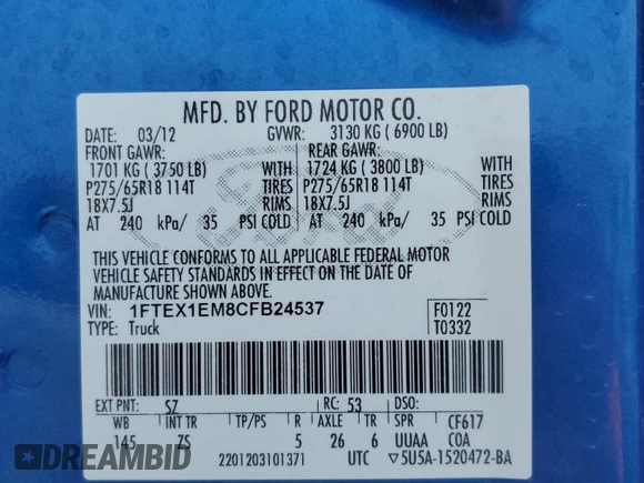 2012 Ford F-150 XL with VIN 1FTEX1EM8CFB24537, listed as a Copart auction lot 77900054 with 145,457 mi miles and Salvage Title. Bid and sale history available at carsss.com. Image 12.