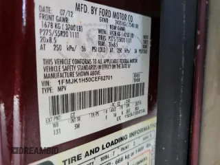 2012 Ford Expedition Max King Ranch с VIN 1FMJK1H50CEF62701, выставлен на аукционе Copart как лот 62899155 с пробегом 233 507 миль миль и Списание • Salvage title. История ставок и продаж доступна на DreamBid. Изображение 13.