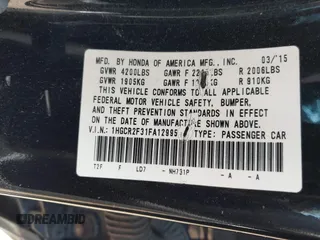 2015 Honda Accord LX with VIN 1HGCR2F31FA129952, listed as a IAAI auction lot 42123346 with 104,986 mi miles and . Bid and sale history available at DreamBid. Image 9.