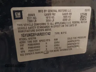 2010 Cadillac Escalade Premium with VIN 1GYUKCEF4AR201742, listed as a IAAI auction lot 41378437 with 137,622 mi miles and . Bid and sale history available at DreamBid. Image 9.