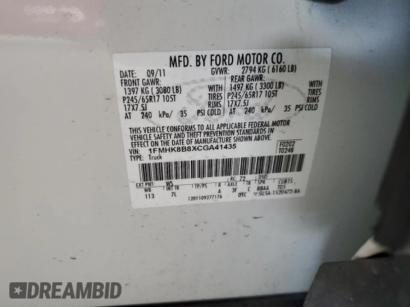 2012 Ford Explorer with VIN 1FMHK8B8XCGA41435, listed as a Copart auction lot 51173295 with 108,208 mi miles and Salvage title. Bid and sale history available at DreamBid. Image 14.