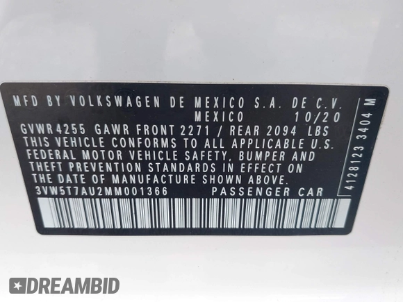 2021 Volkswagen GTI S z VIN 3VW5T7AU2MM001366, wystawiony jako IAAI lot #42189093 z przebiegiem 63 818 mil mil oraz . Historia ofert i sprzedaży dostępna na DreamBid. Obrazek 9.