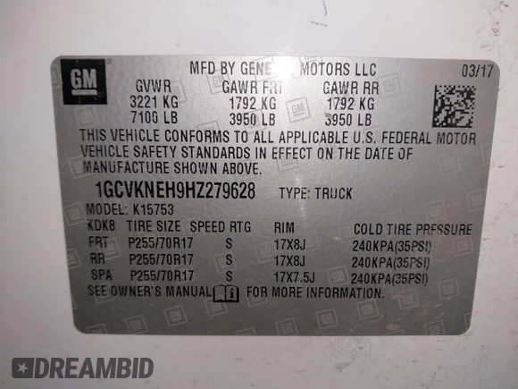 2017 Chevrolet Silverado 1500 Work Truck with VIN 1GCVKNEH9HZ279628, listed as a IAAI auction lot 41814533 with 224,778 mi miles. Bid and sale history available at carsss.com. Image 9.