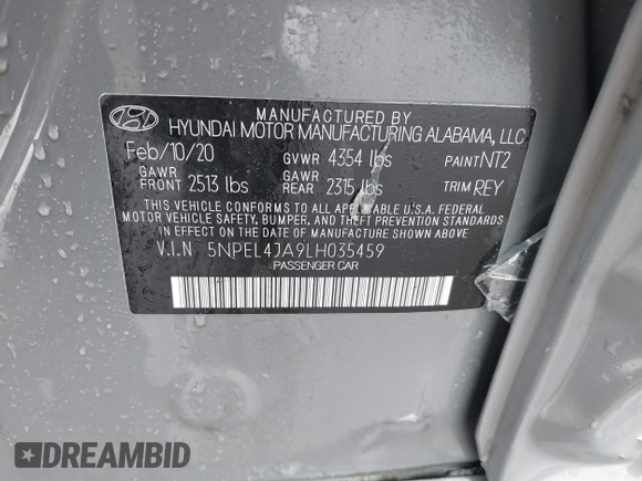 2020 Hyundai Sonata SEL z VIN 5NPEL4JA9LH035459, wystawiony jako IAAI lot #42200766 z przebiegiem 34 027 mil mil oraz . Historia ofert i sprzedaży dostępna na DreamBid. Obrazek 9.