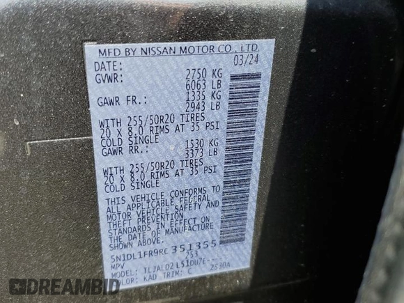 2024 Infiniti QX60 Luxe z VIN 5N1DL1FR9RC351355, wystawiony jako Copart lot #54048625 z przebiegiem 33 079 mil mil oraz Szkoda całkowita • Salvage title. Historia ofert i sprzedaży dostępna na DreamBid. Obrazek 13.