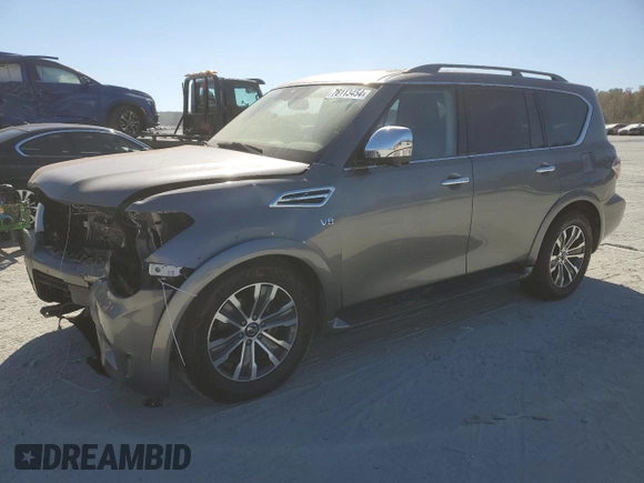 2020 Nissan Armada SV with VIN JN8AY2ND1LX017815, listed as a Copart auction lot 76113454 with 112,407 mi miles and Salvage Title. Bid and sale history available at carsss.com. Image 1.