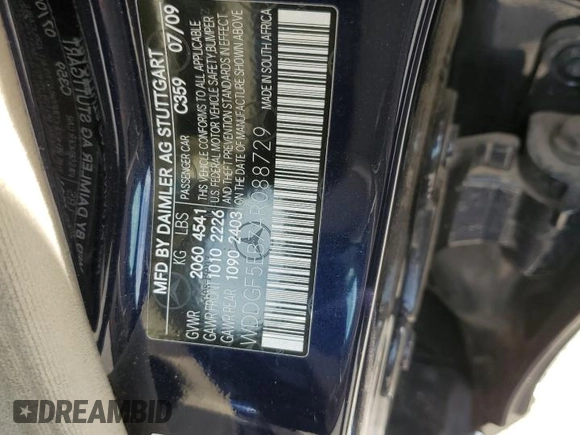 2010 Mercedes-Benz C 300 Sport with VIN WDDGF5EB7AR088729, listed as a Copart auction lot 63128875 with 224,815 mi miles and Salvage title. Bid and sale history available at DreamBid. Image 12.