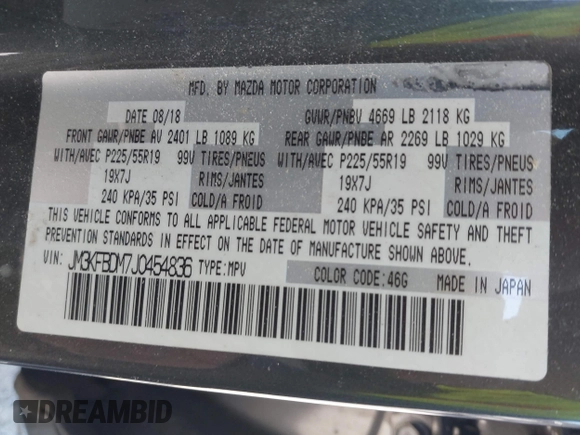 2018 Mazda CX-5 Grand Touring with VIN JM3KFBDM7J0454836, listed as a IAAI auction lot 42001397 with 146,879 mi miles. Bid and sale history available at carsss.com. Image 9.