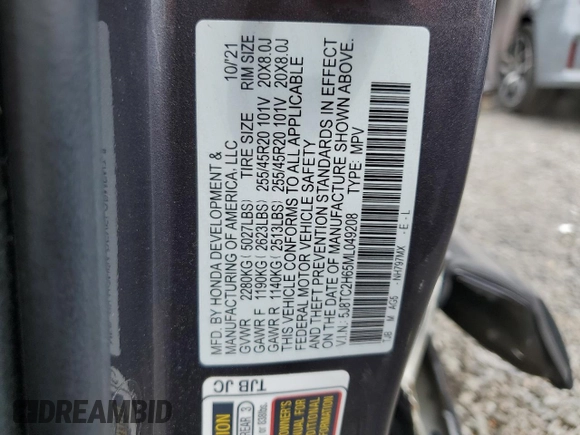 2021 Acura RDX w/A-Spec Package z VIN 5J8TC2H65ML049208, wystawiony jako Copart lot #56456015 z przebiegiem 36 604 mil mil oraz Szkoda całkowita • Salvage title. Historia ofert i sprzedaży dostępna na DreamBid. Obrazek 13.