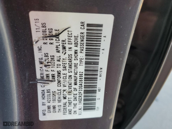 2016 Honda Accord Sedan LX with VIN 1HGCR2F33GA068962, listed as a Copart auction lot 48405065 with 159,365 mi miles and Salvage Title. Bid and sale history available at carsss.com. Image 12.