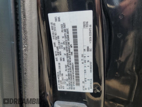 2014 Ford Escape SE с VIN 1FMCU9G91EUA86831, выставлен на аукционе Copart как лот 60111785 с пробегом 209 112 миль миль и Чистый • Clean title. История ставок и продаж доступна на DreamBid. Изображение 13.