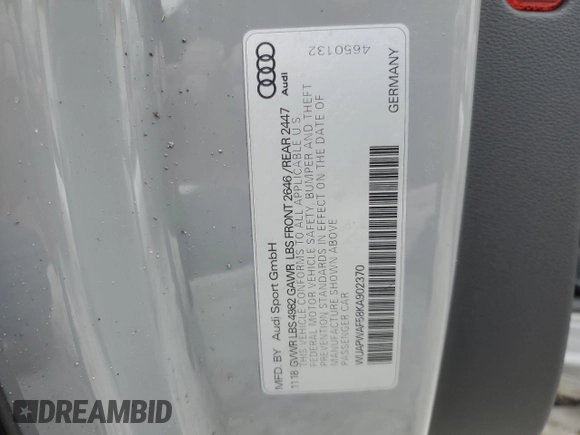 2019 Audi RS 5 z VIN WUAPWAF58KA902370, wystawiony jako Copart lot #46955635 z przebiegiem Nie podano mil oraz Szkoda całkowita • Salvage title. Historia ofert i sprzedaży dostępna na DreamBid. Obrazek 13.