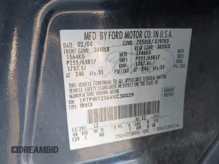 2004 Ford F-150 XLT with VIN 1FTPW12564KC50039, listed as a IAAI auction lot 42011854 with 276,885 mi miles and . Bid and sale history available at DreamBid. Image 9.