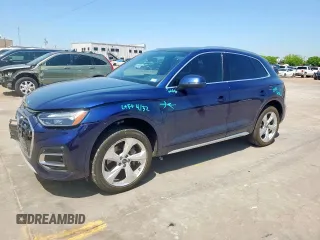 2021 Audi Q5 Premium Plus with VIN WA1BAAFY0M2055853, listed as a Copart auction lot 52645005 with 43,216 mi miles and Salvage Title. Bid and sale history available at carsss.com. Image 1.