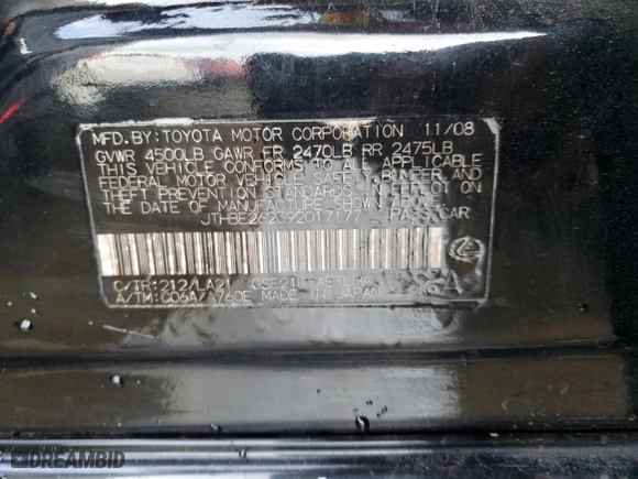 2009 Lexus IS 350 with VIN JTHBE262392017177, listed as a Copart auction lot 45000144 with 158,604 mi miles and Non Repairable. Bid and sale history available at carsss.com. Image 12.