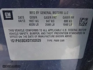 2013 Chevrolet Cruze LS with VIN 1G1PA5SGXD7302629, listed as a IAAI auction lot 41213864 with 106,062 mi miles. Bid and sale history available at carsss.com. Image 9.