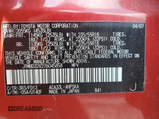 2007 Toyota RAV4 Sport with VIN JTMBD32V276045858, listed as a Copart auction lot 57290625 with Not provided miles and Clean title. Bid and sale history available at DreamBid. Image 13.