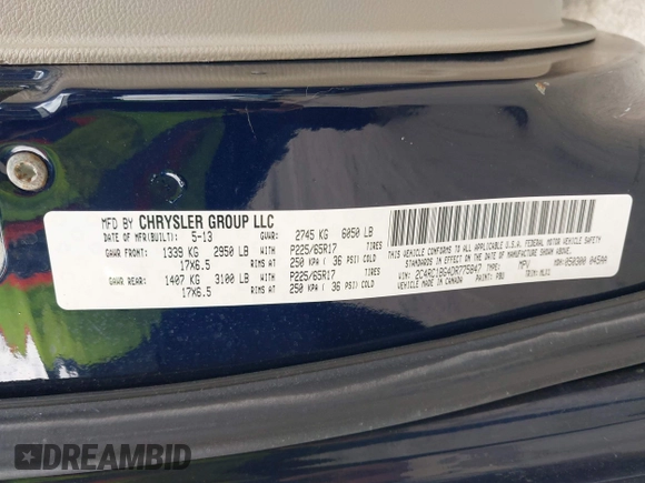 2013 Chrysler Town & Country Touring z VIN 2C4RC1BG4DR775847, wystawiony jako IAAI lot #42312814 z przebiegiem 119 815 mil mil oraz . Historia ofert i sprzedaży dostępna na DreamBid. Obrazek 9.