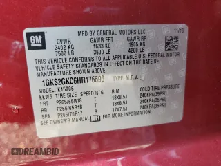 2017 GMC Yukon XL SLT with VIN 1GKS2GKC6HR176596, listed as a Copart auction lot 68098874 with 172,035 mi miles and Salvage Title. Bid and sale history available at carsss.com. Image 13.