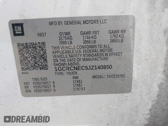 2018 Chevrolet Silverado 1500 Work Truck with VIN 1GCRCNEC5JZ140850, listed as a IAAI auction lot 42000979 with 121,487 mi miles. Bid and sale history available at carsss.com. Image 9.