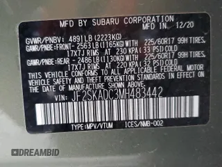 2021 Subaru Forester with VIN JF2SKADC3MH483442, listed as a Copart auction lot 56750255 with 63,849 mi miles and Salvage title. Bid and sale history available at DreamBid. Image 12.