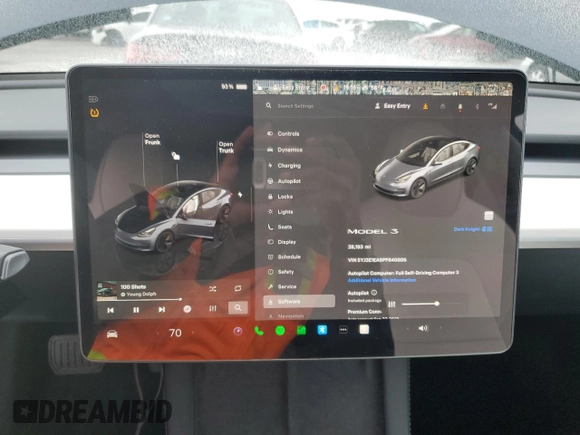 2023 Tesla Model 3 with VIN 5YJ3E1EA5PF640805, listed as a Copart auction lot 48389265 with 28,193 mi miles and Salvage title. Bid and sale history available at DreamBid. Image 9.