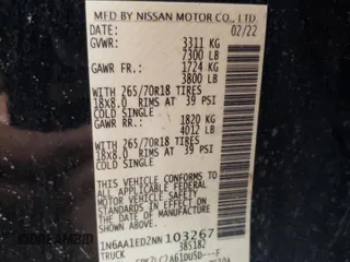 2022 Nissan Titan SV with VIN 1N6AA1ED2NN103267, listed as a Copart auction lot 68942064 with 55,119 mi miles and Salvage title. Bid and sale history available at DreamBid. Image 15.