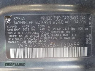 2006 BMW 3 Series 325i with VIN WBAVB13586PT20659, listed as a IAAI auction lot 42085341 with 96,128 mi miles. Bid and sale history available at carsss.com. Image 9.