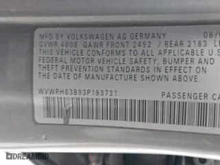 2003 Volkswagen Passat GLX with VIN WVWRH63B93P193731, listed as a IAAI auction lot 42088975 with 161,888 mi miles. Bid and sale history available at carsss.com. Image 9.