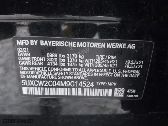 2021 BMW X7 xDrive40i with VIN 5UXCW2C04M9G14524, listed as a IAAI auction lot 41440163 with 49,046 mi miles. Bid and sale history available at carsss.com. Image 9.