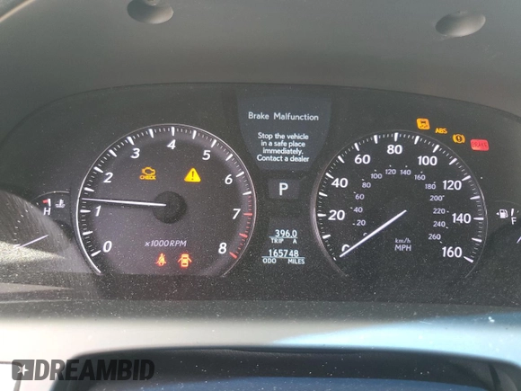 2009 Lexus LS 460 with VIN JTHBL46F895085638, listed as a Copart auction lot 60497755 with 165,748 mi miles and Salvage title. Bid and sale history available at DreamBid. Image 9.