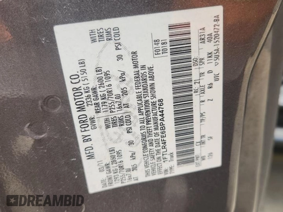 2011 Ford Ranger XLT with VIN 1FTLR4FE6BPA44768, listed as a Copart auction lot 60498335 with Not provided miles and Clean title. Bid and sale history available at DreamBid. Image 12.