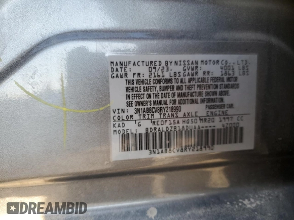 2024 Nissan Sentra SV with VIN 3N1AB8CV8RY218990, listed as a Copart auction lot 42206595 with 25,391 mi miles and Salvage Title. Bid and sale history available at DreamBid. Image 13.
