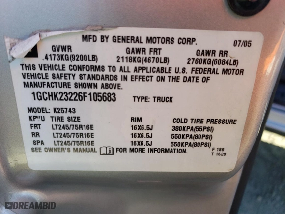 2006 Chevrolet Silverado 2500HD Work Truck with VIN 1GCHK23226F105683, listed as a Copart auction lot 45347785 with 162,219 mi miles and Salvage Title. Bid and sale history available at carsss.com. Image 12.