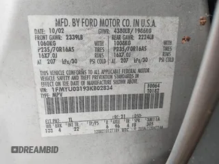 2003 Ford Escape XLT Popular z VIN 1FMYU03193KB02834, wystawiony jako IAAI lot #42423365 z przebiegiem 350 065 mil mil oraz . Historia ofert i sprzedaży dostępna na DreamBid. Obrazek 9.