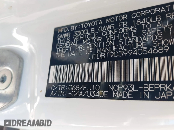 2009 Toyota Yaris z VIN JTDBT903994054689, wystawiony jako IAAI lot #39914448 z przebiegiem 138 255 mil mil oraz . Historia ofert i sprzedaży dostępna na DreamBid. Obrazek 9.