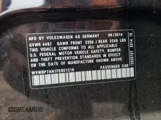 2015 Volkswagen CC R-Line with VIN WVWBP7AN1FE801216, listed as a Copart auction lot 67733404 with 48,394 mi miles and Salvage Title. Bid and sale history available at carsss.com. Image 12.