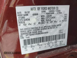2008 Ford F-250 XL with VIN 1FTSW21R48EB23430, listed as a IAAI auction lot 42681136 with 157,526 mi miles and . Bid and sale history available at DreamBid. Image 9.