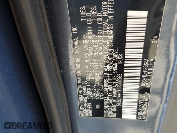 2005 Toyota Tundra SR5 with VIN 5TBDT44145S500565, listed as a Copart auction lot 54456305 with Not Provided miles and Salvage Title. Bid and sale history available at DreamBid. Image 13.