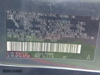 2007 Toyota Tundra SR5 with VIN 5TBET54107S456402, listed as a IAAI auction lot 41828151 with 104,672 mi miles. Bid and sale history available at carsss.com. Image 9.