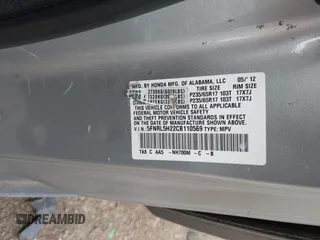 2012 Honda Odyssey LX with VIN 5FNRL5H22CB110569, listed as a IAAI auction lot 42151633 with 253,812 mi miles and . Bid and sale history available at carsss.com. Image 9.