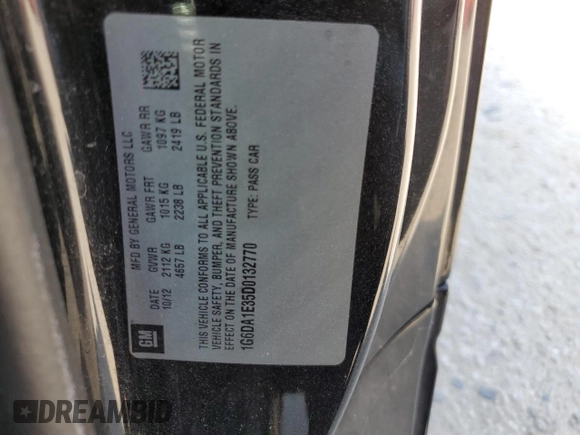2013 Cadillac CTS with VIN 1G6DA1E35D0132770, listed as a Copart auction lot 74802344 with 120,667 mi miles and Salvage title. Bid and sale history available at DreamBid. Image 12.