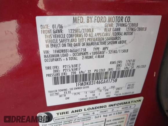 2006 Ford Freestyle Limited with VIN 1FMDK03146GA41758, listed as a IAAI auction lot 41446952 with 235,323 mi miles and . Bid and sale history available at DreamBid. Image 9.