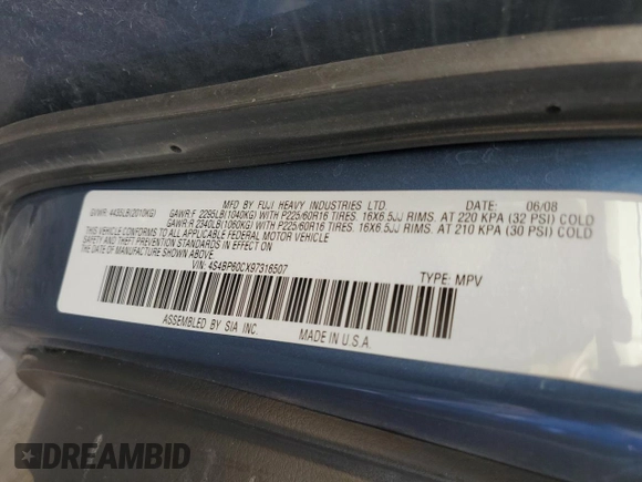 2009 Subaru Outback with VIN 4S4BP60CX97316507, listed as a Copart auction lot 55094485 with 121,571 mi miles and Salvage title. Bid and sale history available at DreamBid. Image 13.