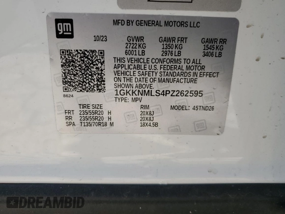 2023 GMC Acadia SLT with VIN 1GKKNMLS4PZ262595, listed as a Copart auction lot 80511654 with 5,132 mi miles and Salvage Title. Bid and sale history available at DreamBid. Image 14.