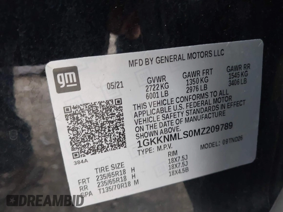2021 GMC Acadia SLT with VIN 1GKKNMLS0MZ209789, listed as a IAAI auction lot 41521978 with 104,690 mi miles. Bid and sale history available at carsss.com. Image 9.