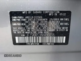 2022 Subaru Forester Limited z VIN JF2SKAPCXNH496038, wystawiony jako IAAI lot #42416465 z przebiegiem 29 670 mil mil oraz . Historia ofert i sprzedaży dostępna na DreamBid. Obrazek 9.